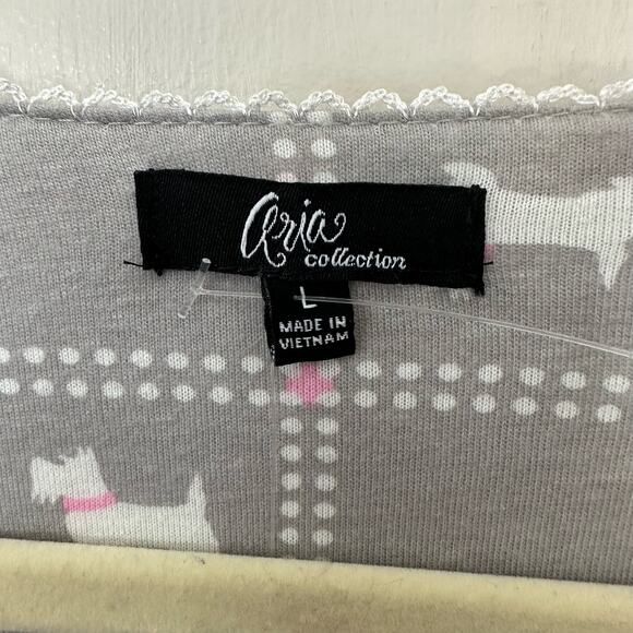Aria Pajama Gown Scottie Dogs Gray PInk White Embroidered Womens Size L Pullover - Picture 2 of 7